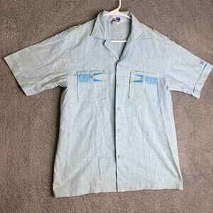 Vintage Andrade Hawaiian Shirt Mens Large Blue Aloha Button Up